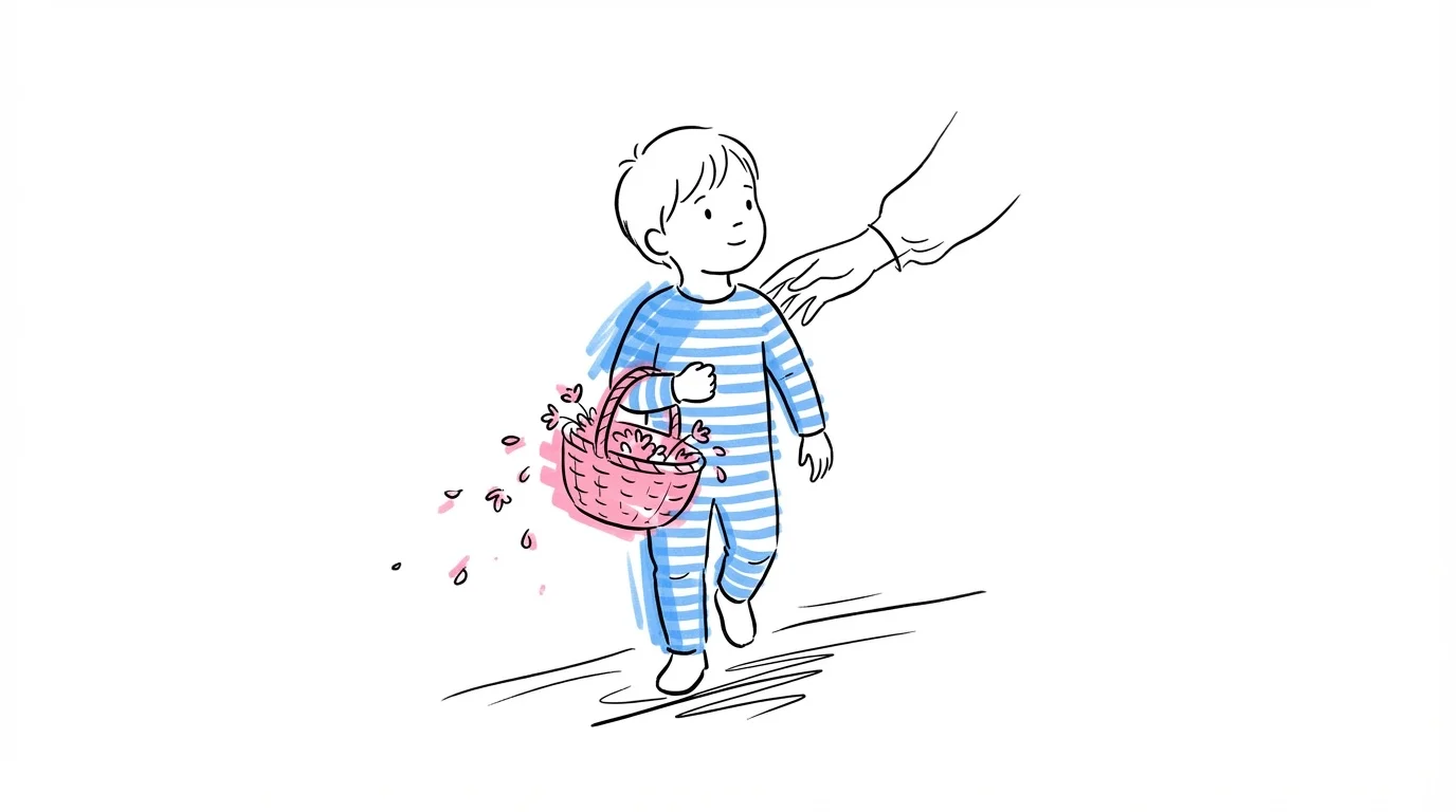 Brudnäbbar med blombuketter klara för processionen i Lovios rosa och blå illustrationsstil