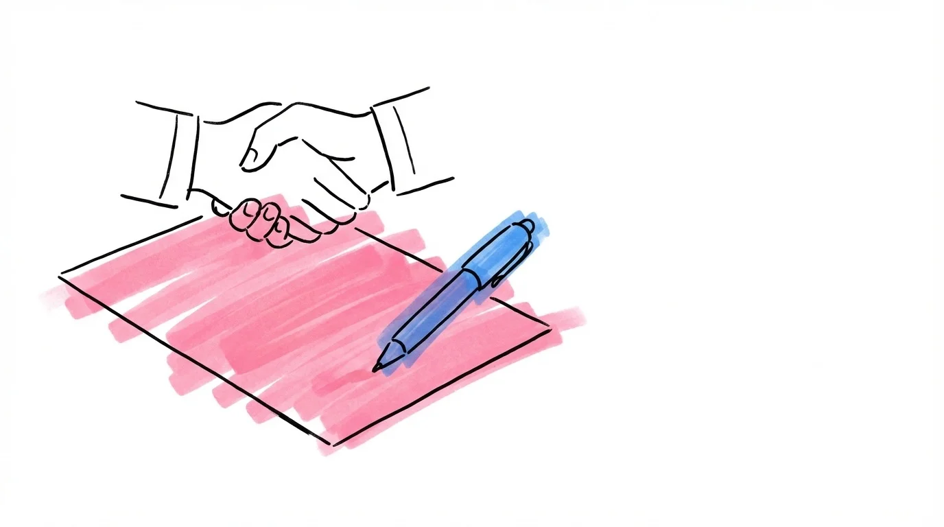 Bröllopsleverantörsavtal — illustration med kontrakt och penna