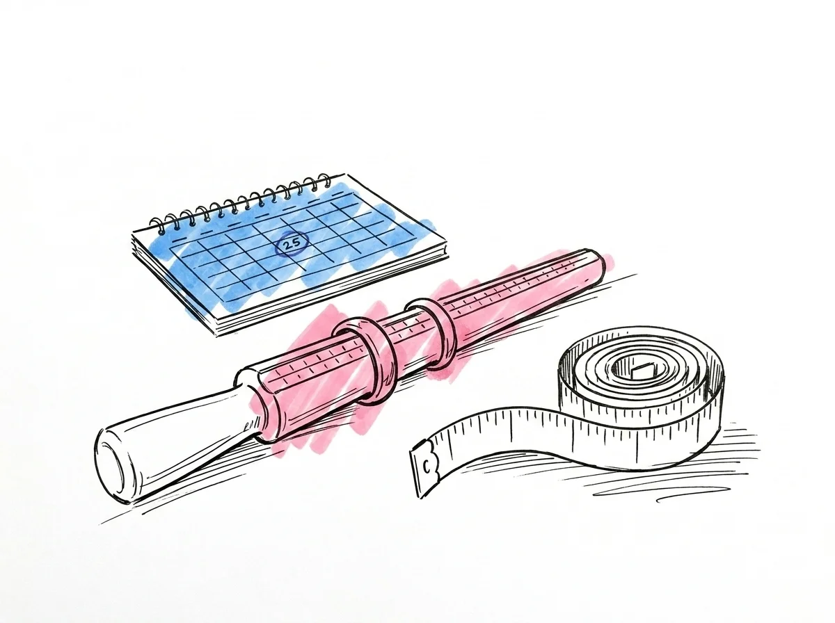 Ringmätmandrel med ringar, måttband och en kalender i bakgrunden — beställningstidslinje